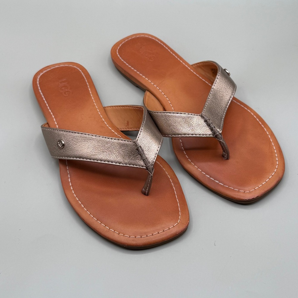 UGG Metallic Bronze Leather Flip Flop Sandals Women's Size 8